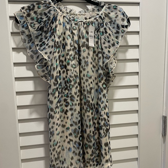 NWT Loft Shimmer Animal Print Ruffle Shell, Large - Picture 4 of 8